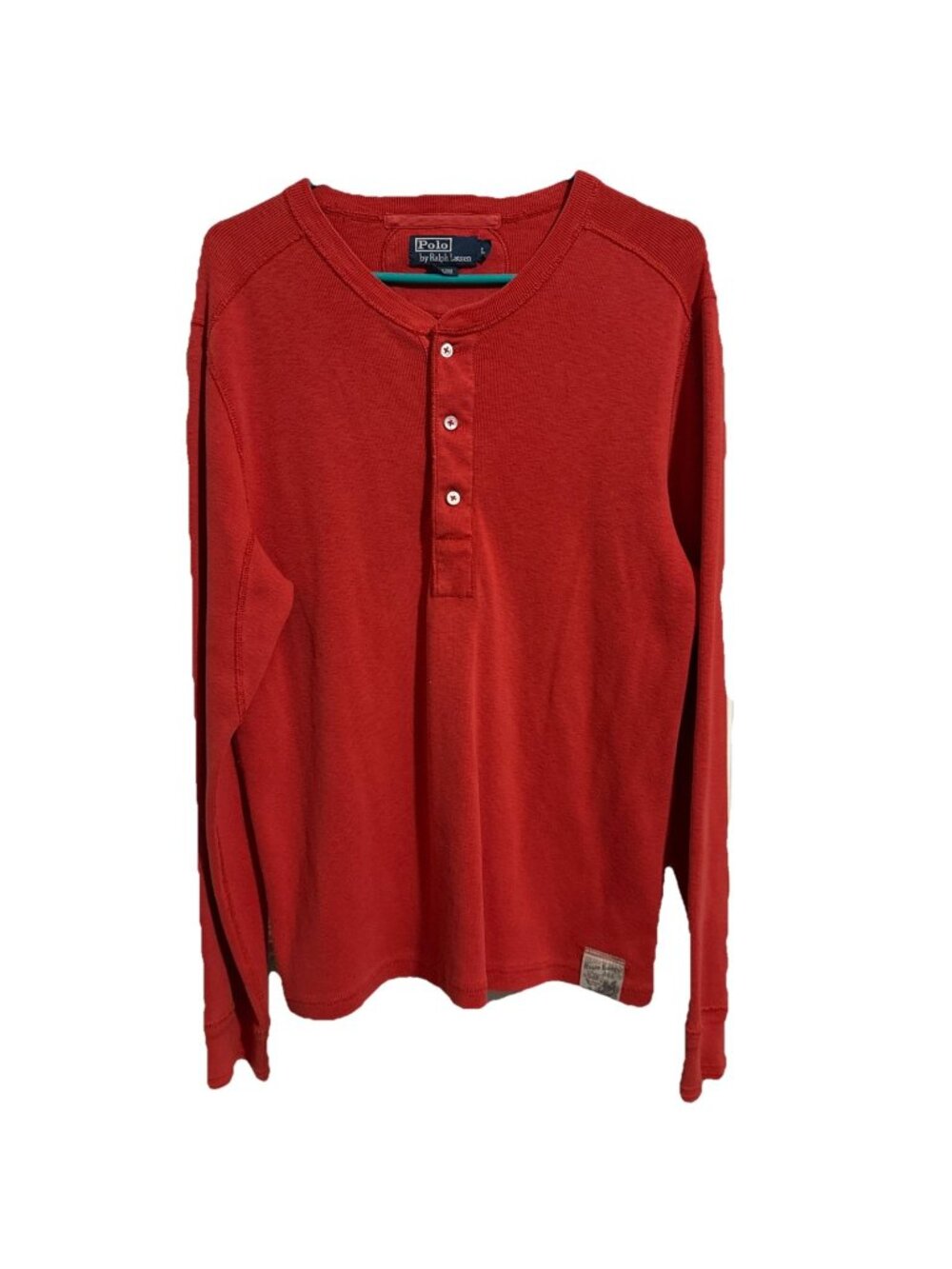 Polo Ralph Lauren Vintage Knit Henley Shirt Long Sleeve Orange Large